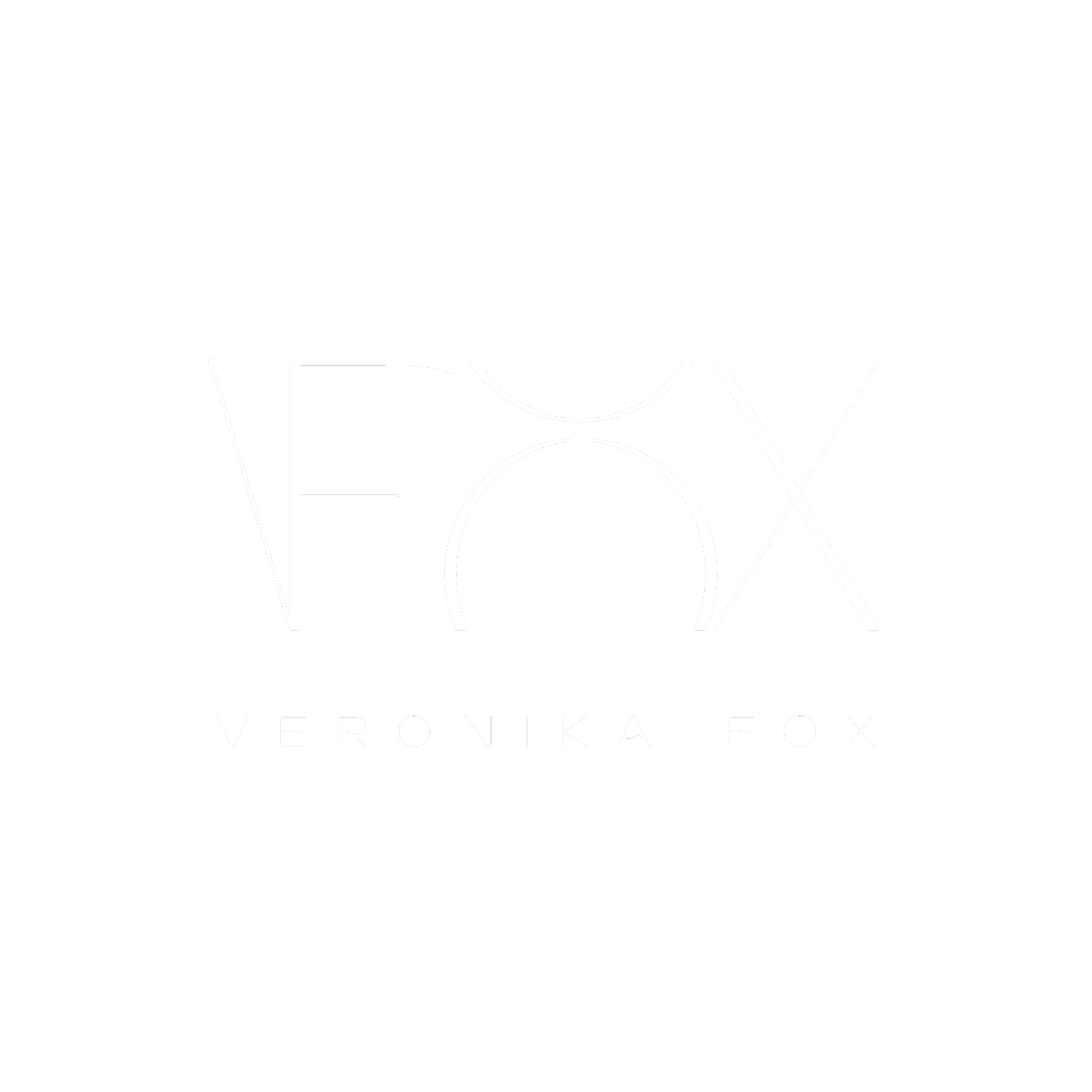 Black background with white minimalist logo reading 'VERONIKA FOX' and a stylized 'VFX' design above.