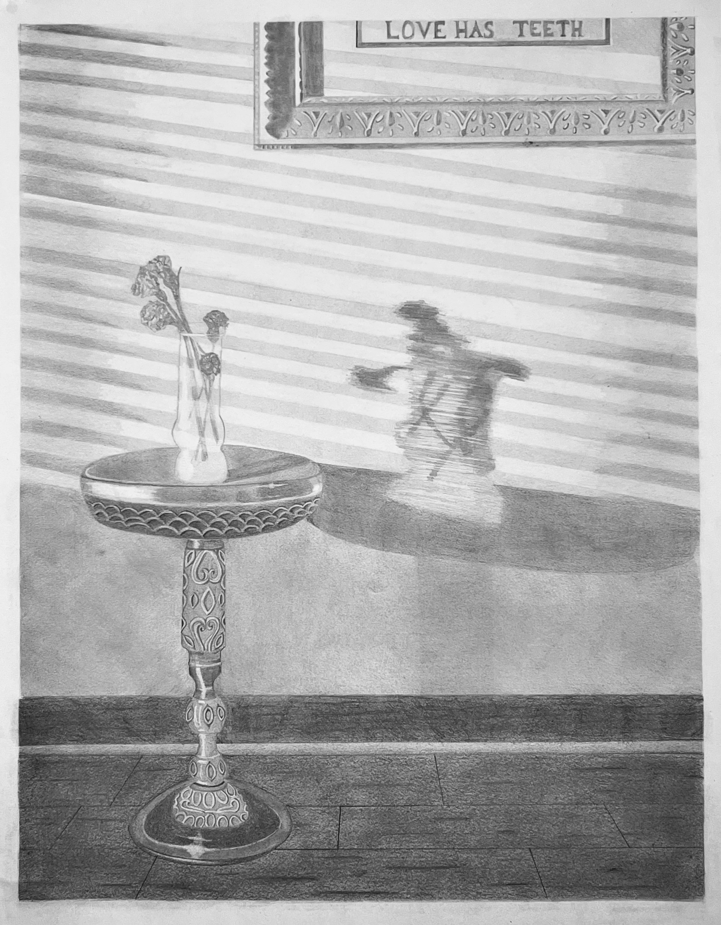 Love Has Teeth, graphite on paper, 24” x 18”, 2023
