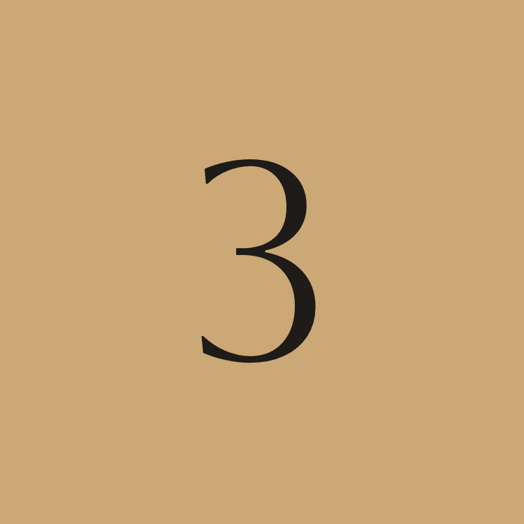 The image features a large black number 3 centered on a solid tan background.