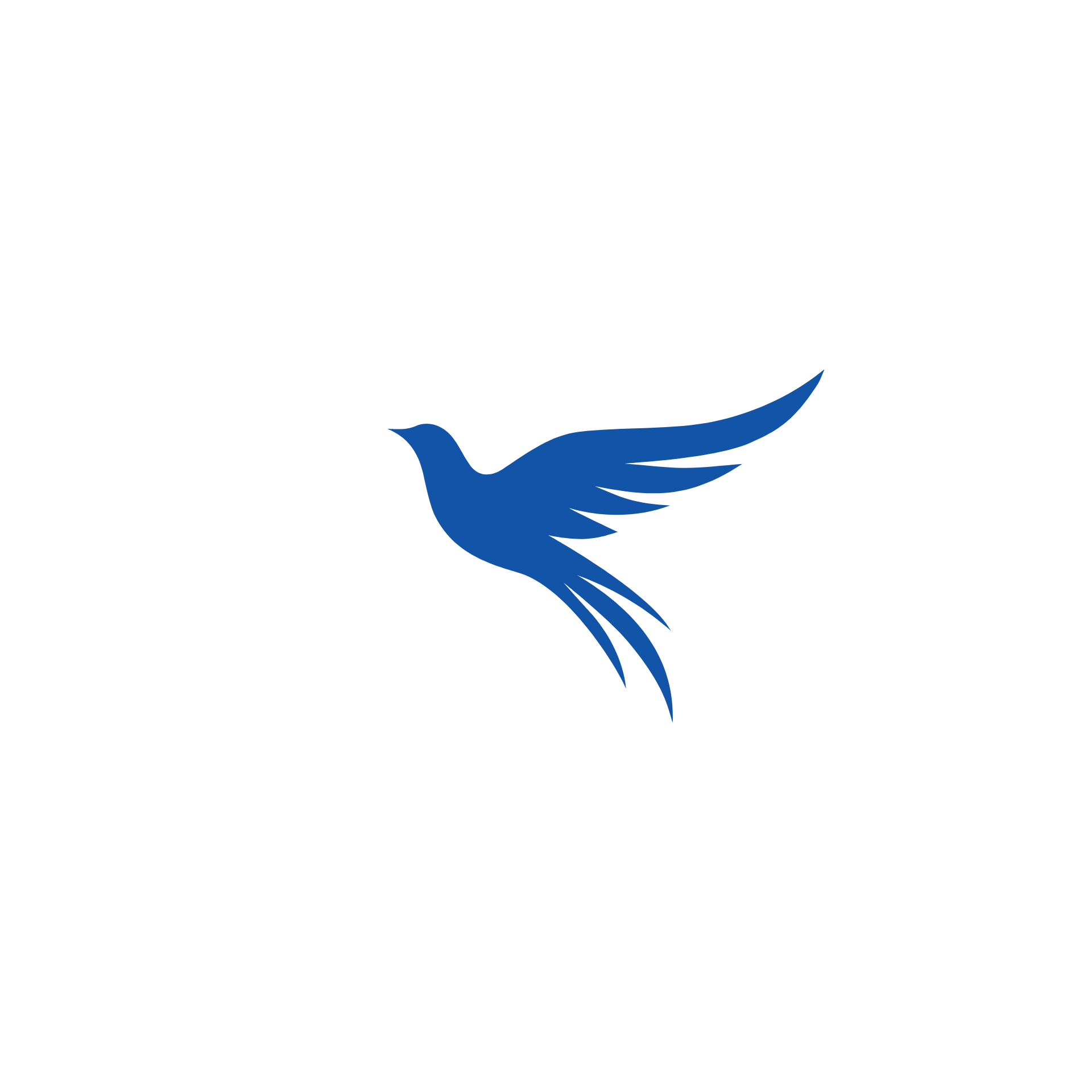 Logo with a stylized blue bird taking flight