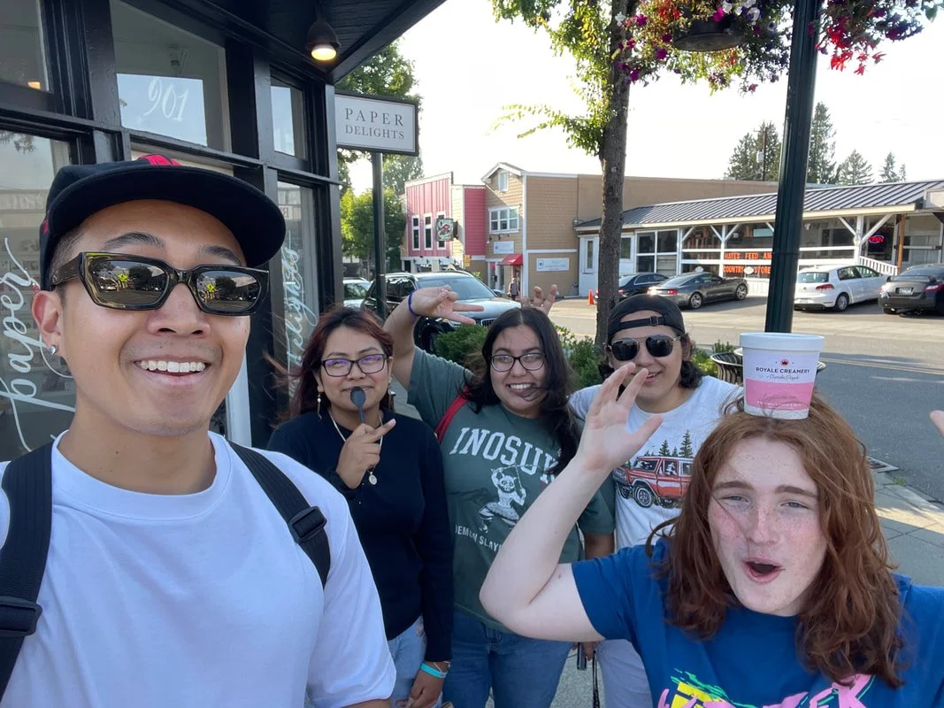 Michael Won poses with Lake B youth during an off-campus outing.