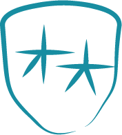 Wave Dermatology stylized line drawing of a shield-shape with two stars inside implying medical expertise.