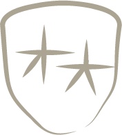Wave Dermatology stylized line drawing of a shield-shape with two stars inside implying medical expertise.