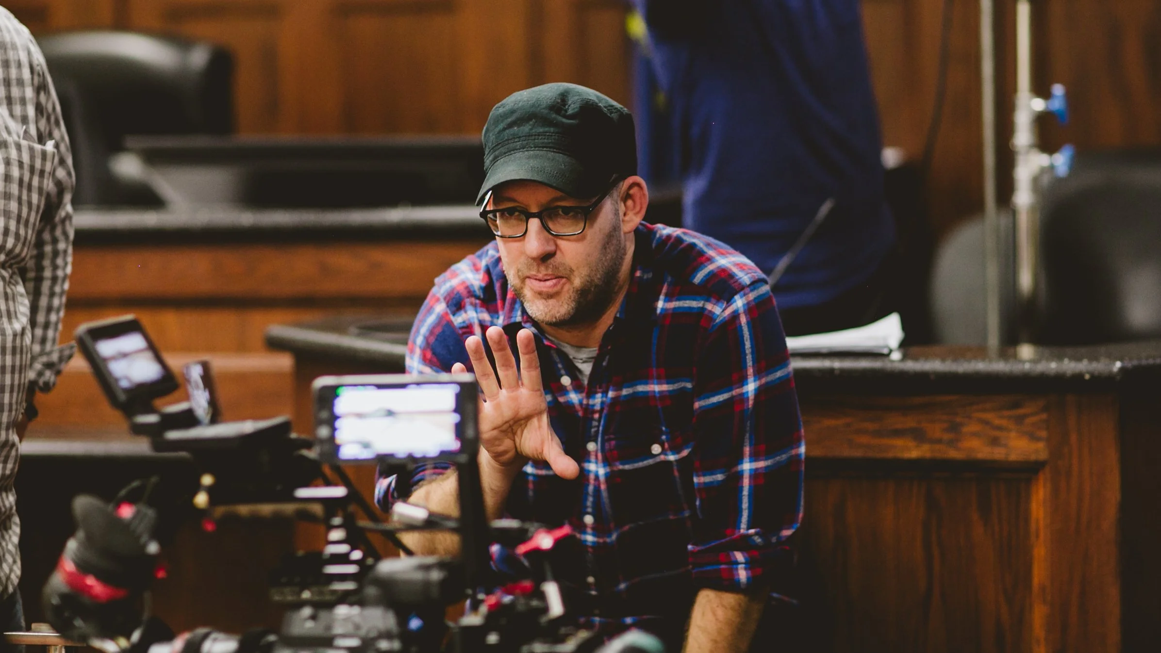 Filmmaker, Chris Weatherly setting a scene filmed for a video production in Evansville, Indinan.
