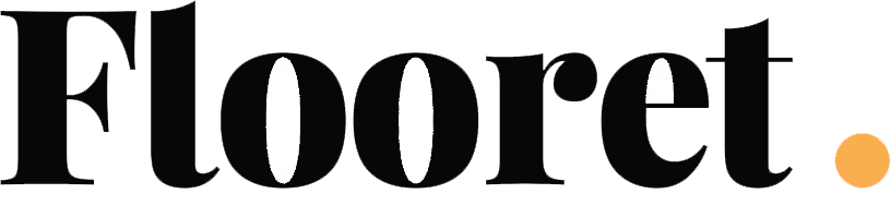 Logo of Flooret with black text and an orange dot.