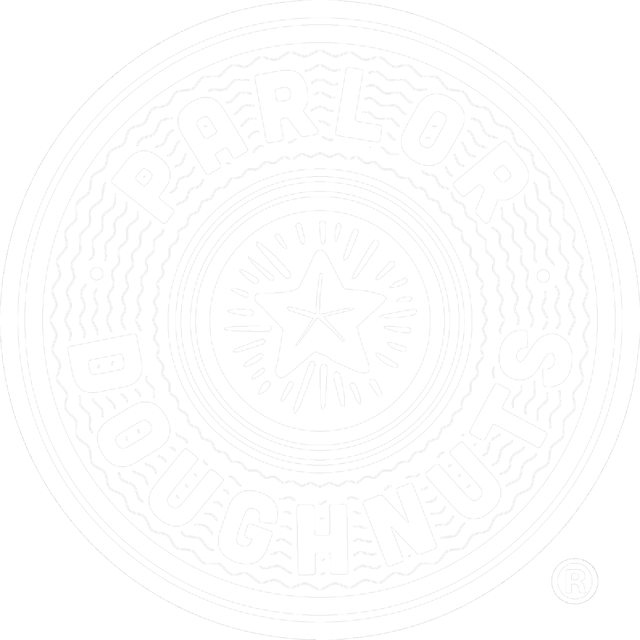 Black and white circular logo with the words "parlor doughnuts"