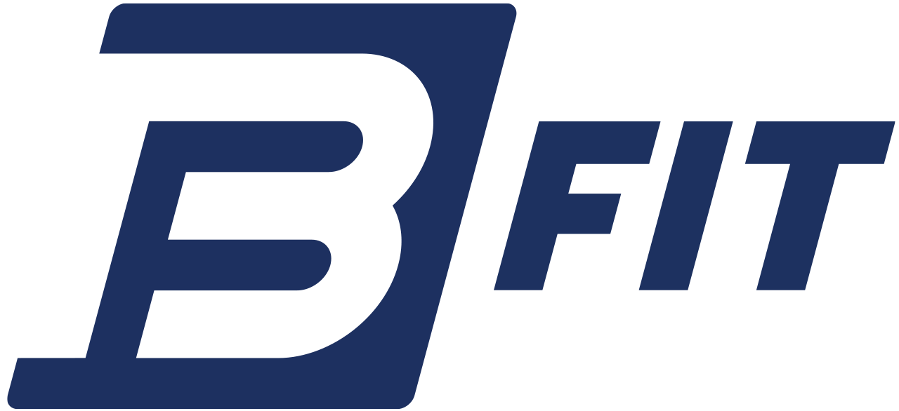 Logo of B/FIT in navy blue and black text.
