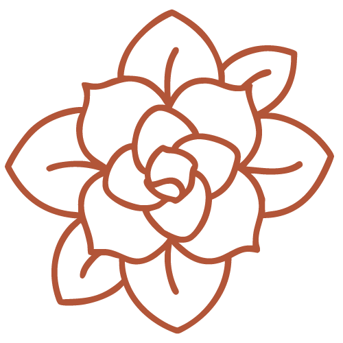 Line drawing of a flower with multiple petals.