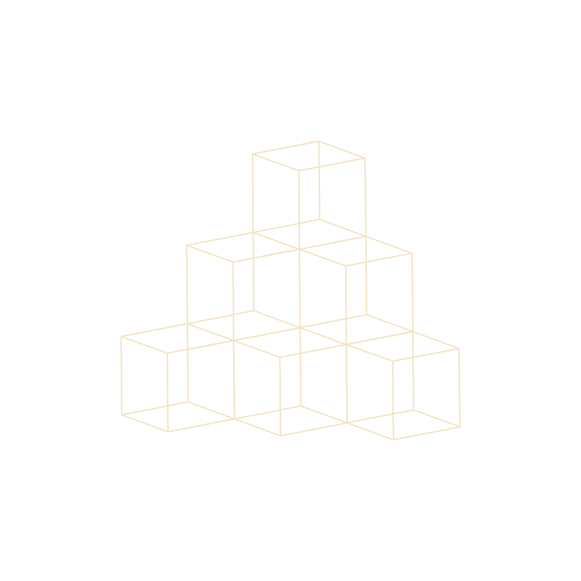 Outline of layered 3D cubes arranged in a pyramid pattern on a black background.