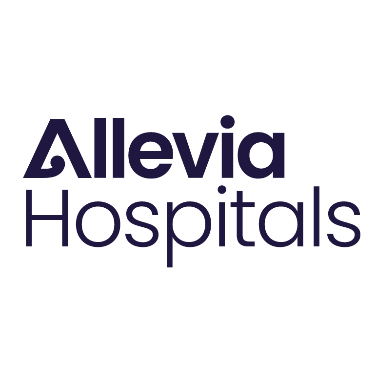 Allevia Hospitals logo in black and purple text
