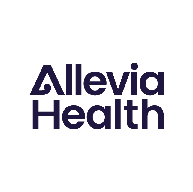 Allevia Health logo in dark purple text on a white background.