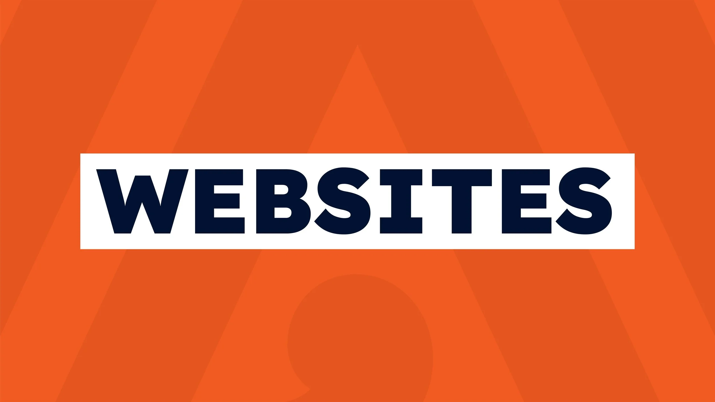 Illustration with an orange background and diagonal patterns, featuring the word 'WEBSITES' in bold dark blue letters on a white rectangle.