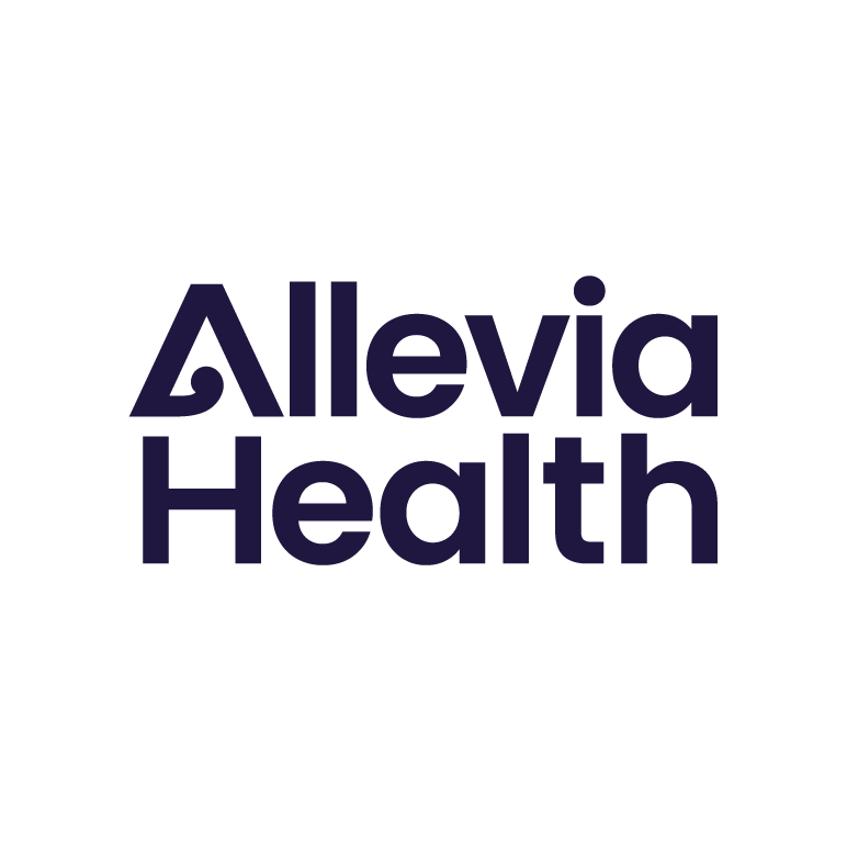Allevia Health logo with a stylized letter A and the text 'Allevia Health' in purple.