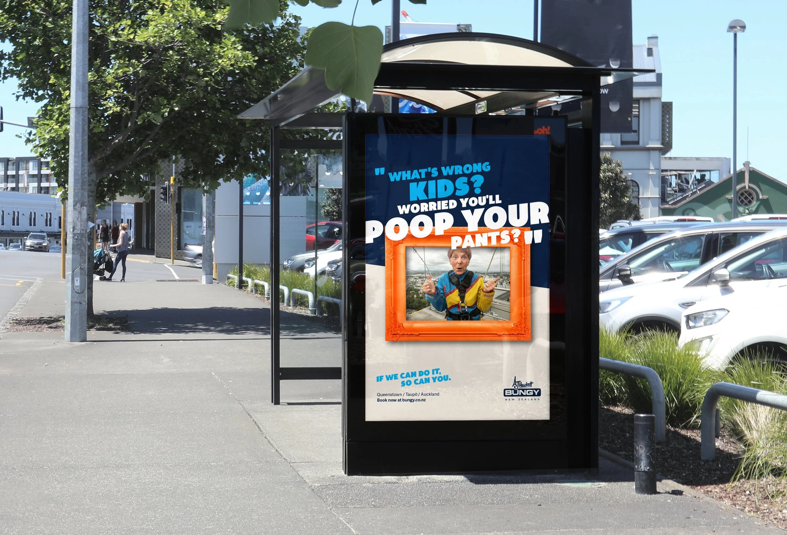 Fully integrated creative campaign for AJ Hackett Bungy New Zealand. From print to OOH and social content.