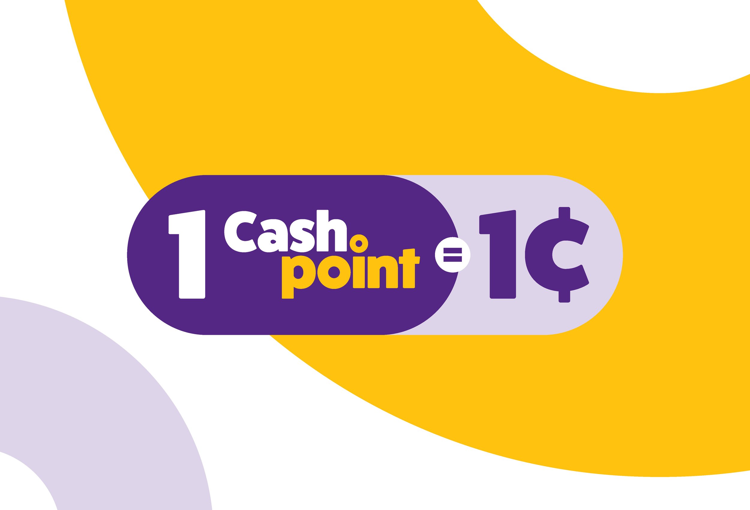 Graphic illustrating 1 cash point equals 1 dollar sign with colorful abstract background.