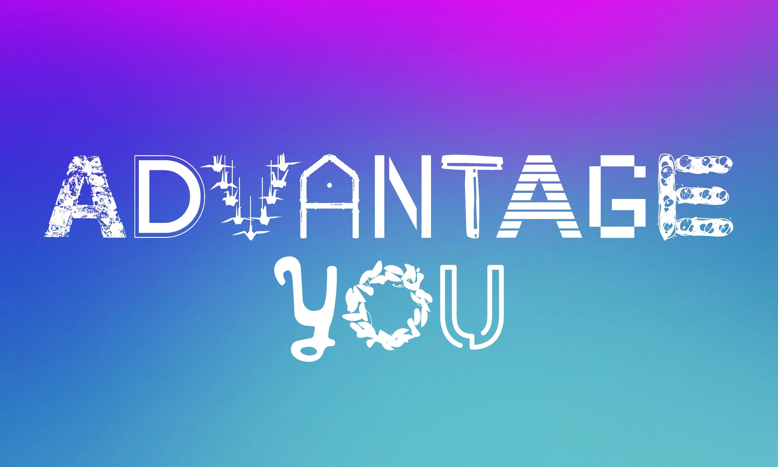 Text spelling 'DONT' with letters styled as various weapon and safety symbols on a gradient background.