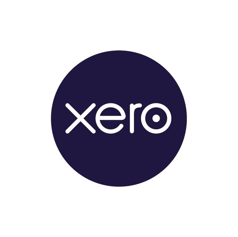 Xero logo with black text inside a dark blue circle on a black background.