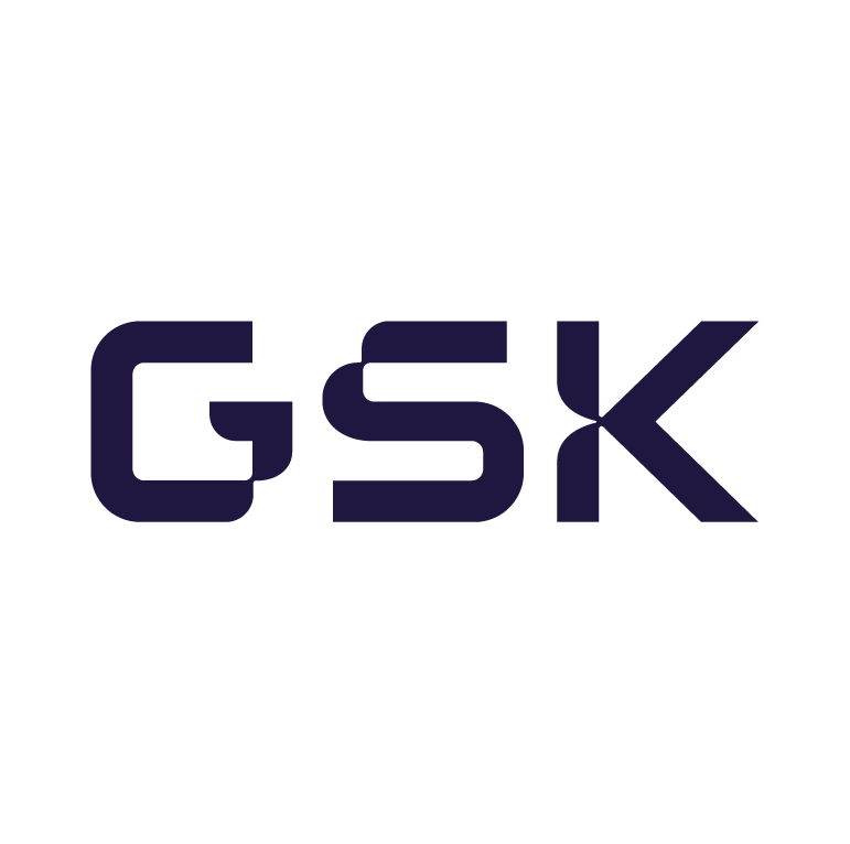 Black background with large, bold purple letters 'GSK' in the center.