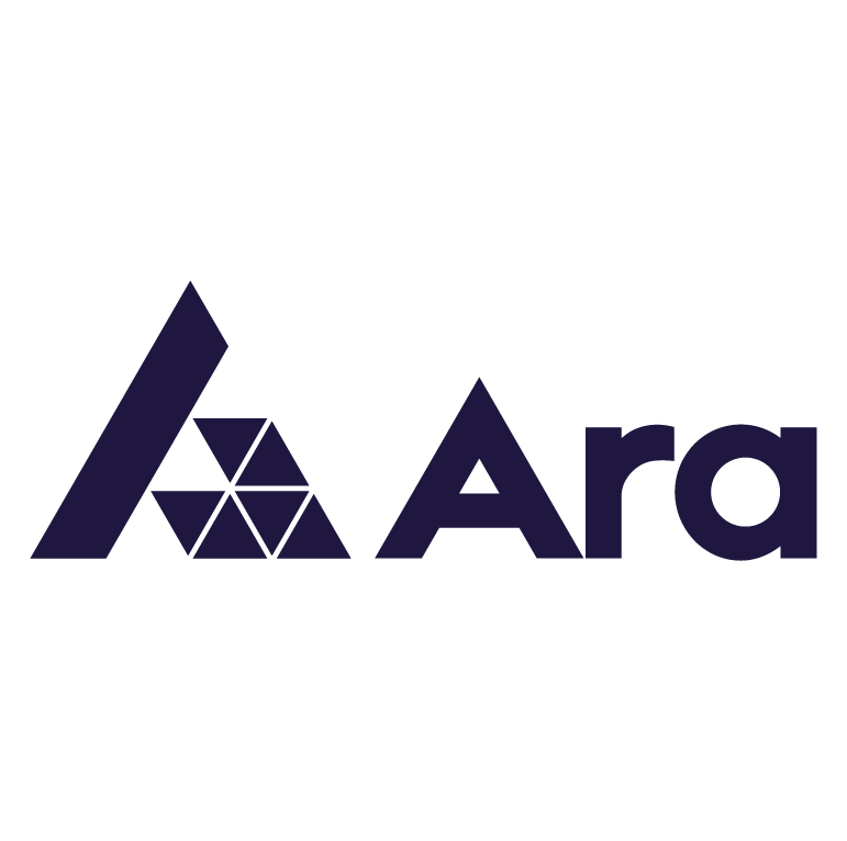 Logo featuring the word 'Ara' with a stylized letter 'A' made of geometric shapes.