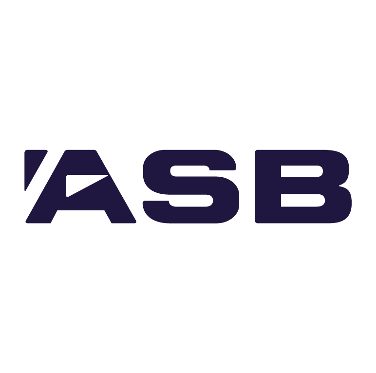 Logo with the letters or acronym 'ASB' in bold, dark font.