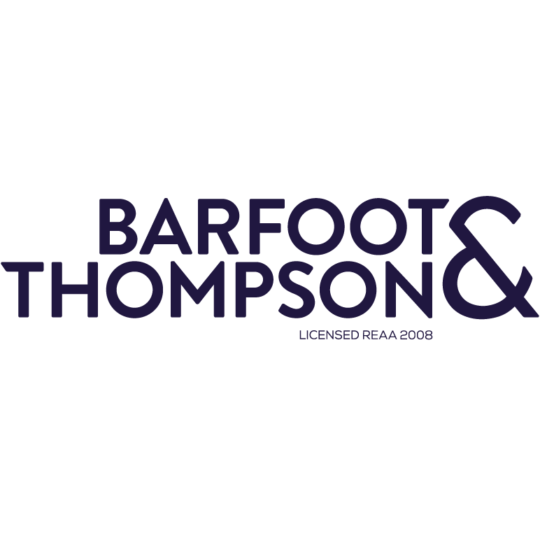 Logo of Barfoot & Thompson, a New Zealand real estate company, with the text 'Licensed REAA 2008'.