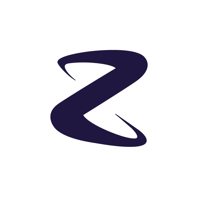 A dark, stylized number 2 with a swirling, ribbon-like design.