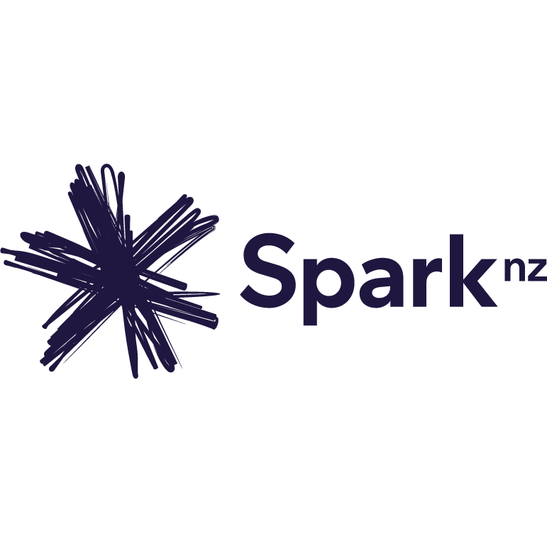 Logo of Spark NZ, featuring a purple abstract starburst graphic with the word Spark in purple and 'nz' in smaller font.