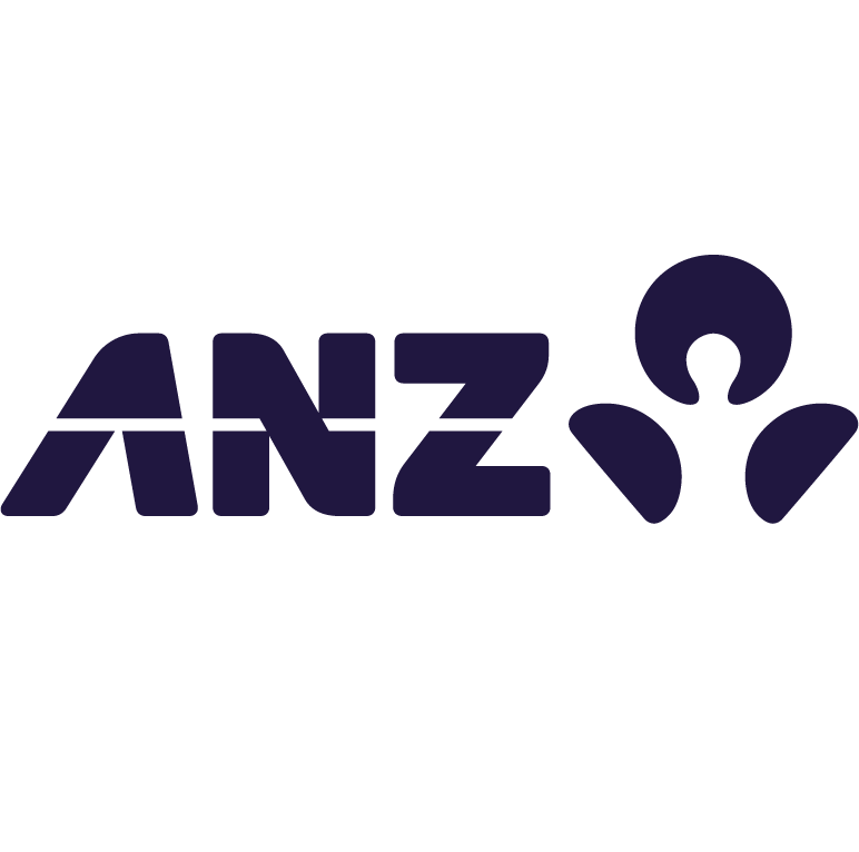 ANZ logo with a stylized flower design next to the company name in dark purple.