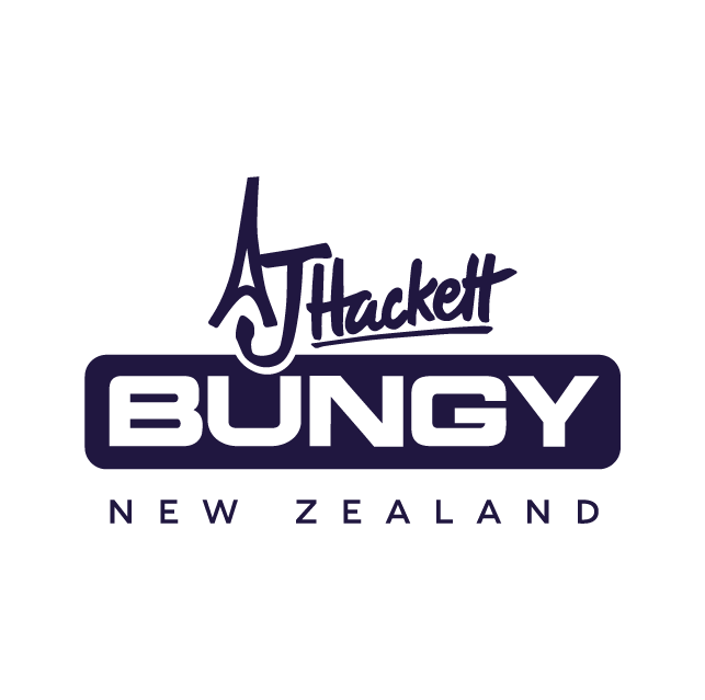 Logo for AJ Hackett Bungee New Zealand featuring a stylized jalopy with the company's name and location.
