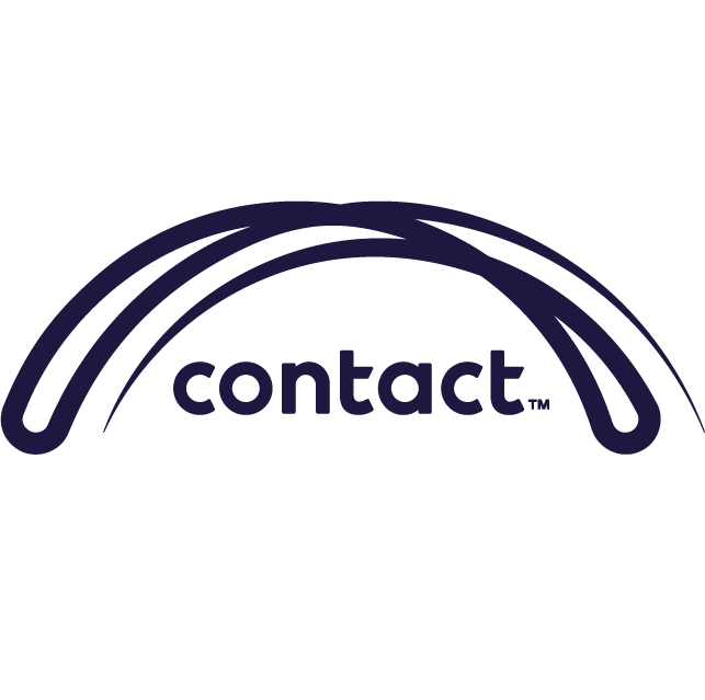 The contact lens logo features a stylized rainbow above the word "contact" in lowercase letters.
