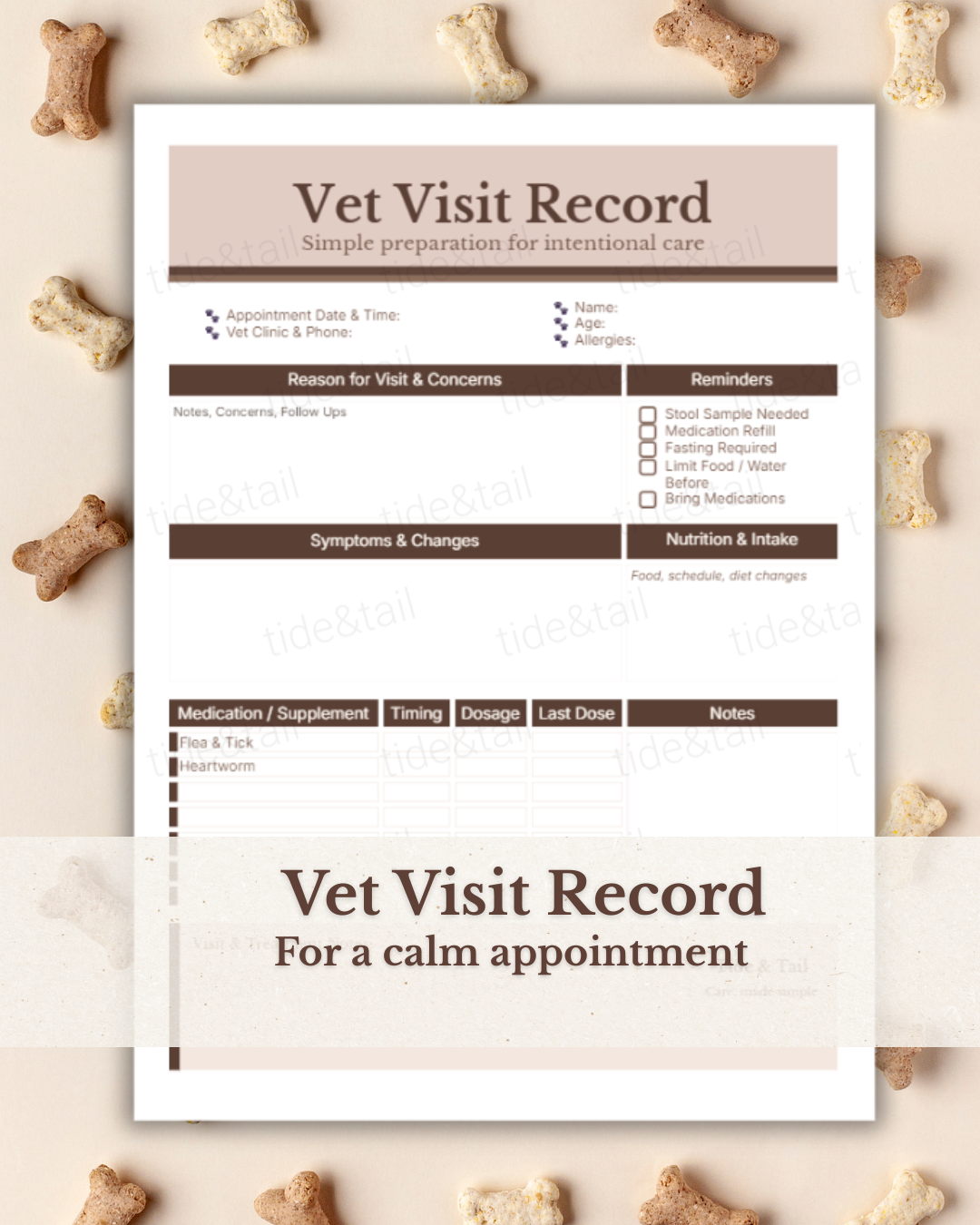 Vet Visit Record Printable | Dog Medical History & Veterinary Care Log PDF