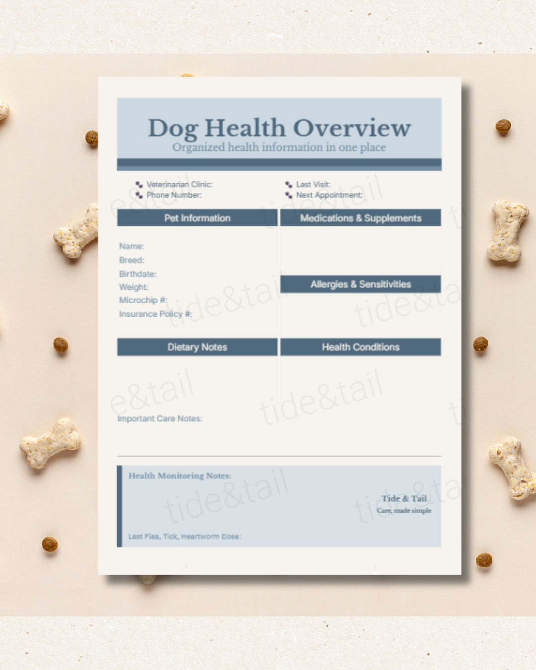 Dog Health Overview Printable | Pet Wellness Tracker & Medical Record PDF