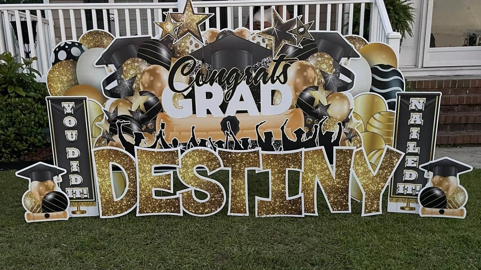 Black Gold & White Graduation Yard Sign #2