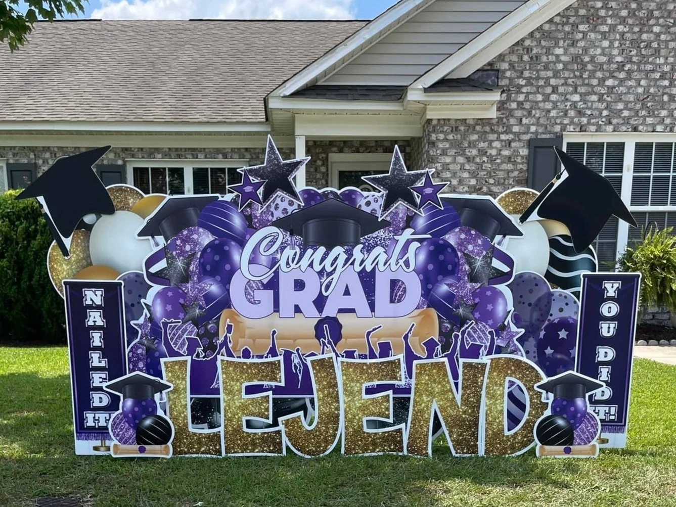 Purple Black Gold & White Graduation Yard Sign