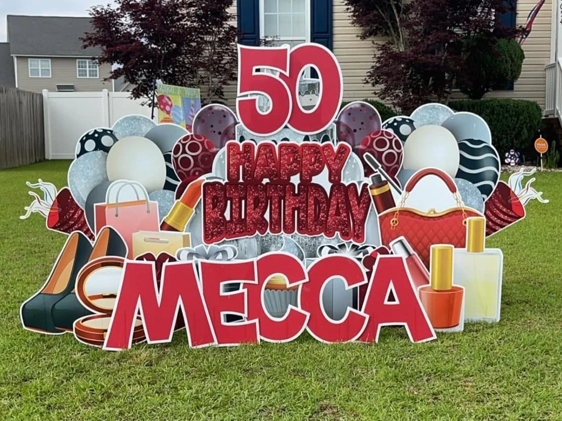Red Gold Black and White Birthday Yard Sign