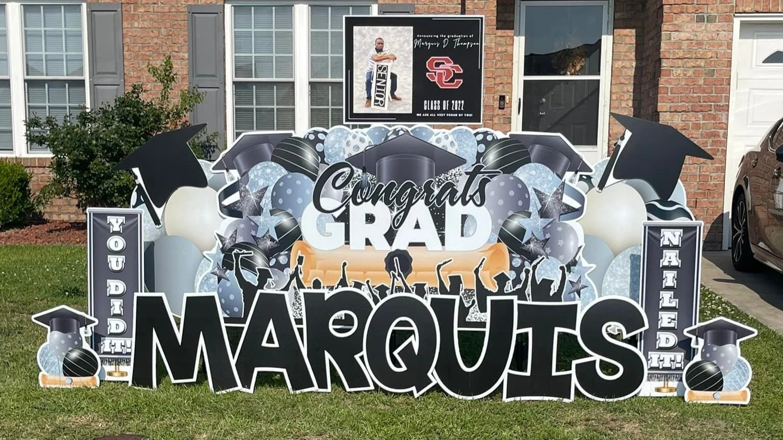Black Gold & White Graduation Yard Sign ft. Personalized Keepsake Yard Sign