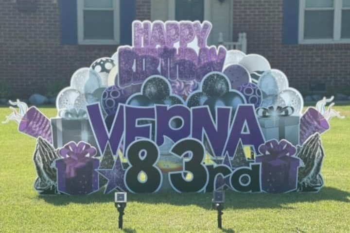 Purple Silver & White Birthday Yard Sign