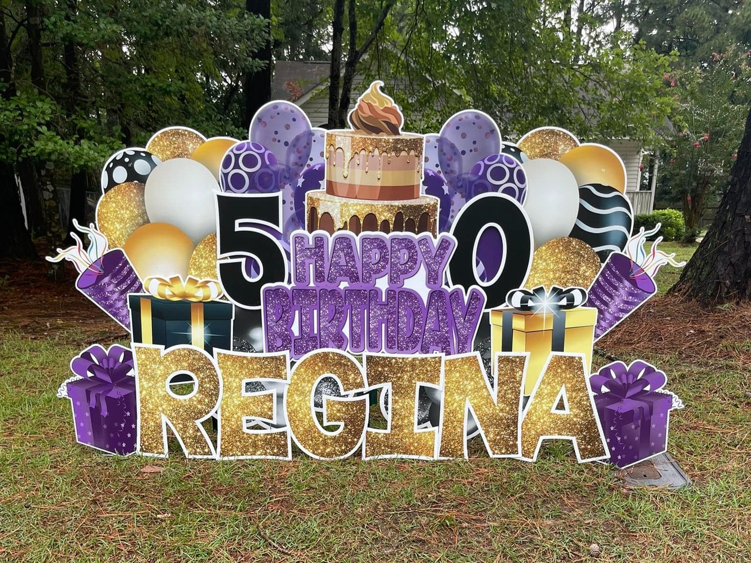 Purple & Gold Birthday Yard Sign