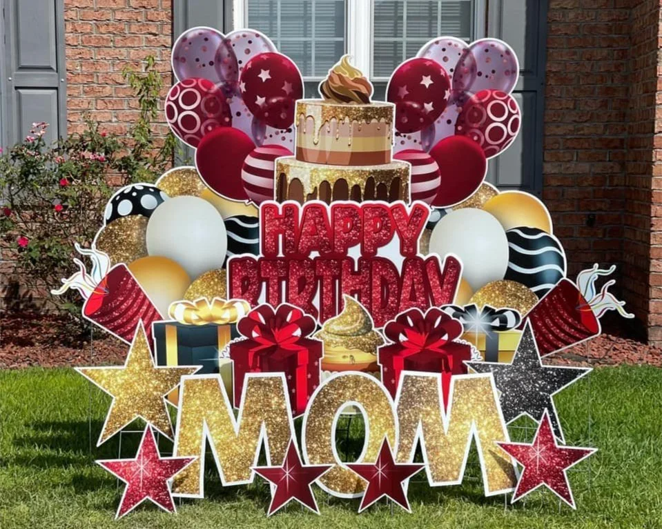 Red Gold and Black Birthday Yard Sign