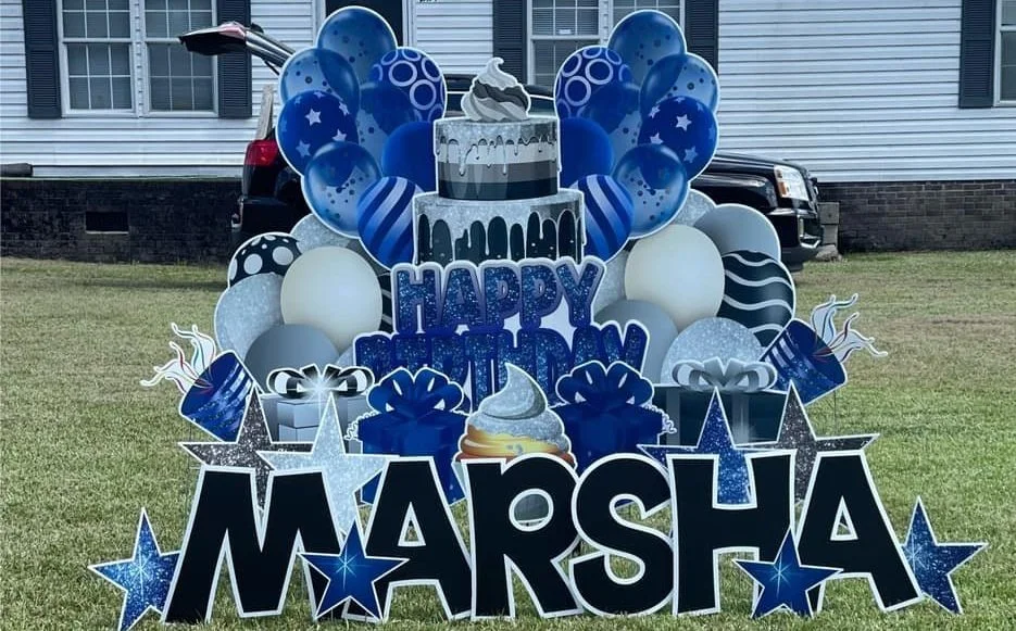 Blue Silver and Black Birthday Yard Sign