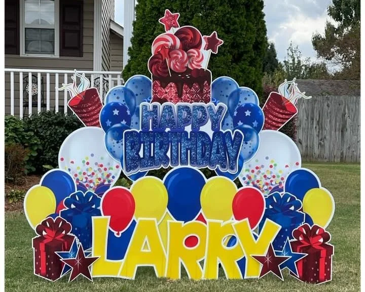Yellow Blue and Red Birthday Sign