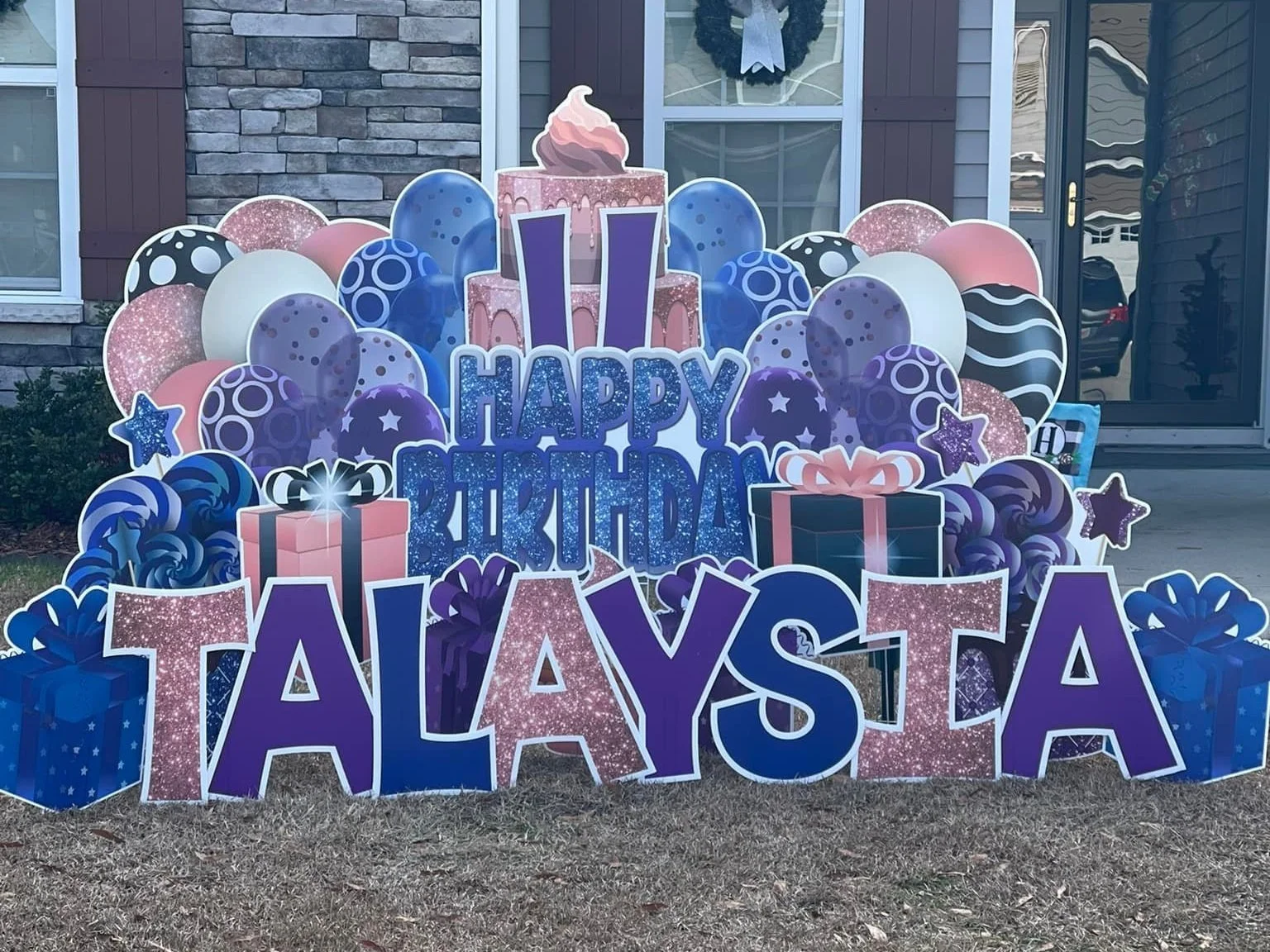 Pink Purple and Pink Birthday Yard Sign