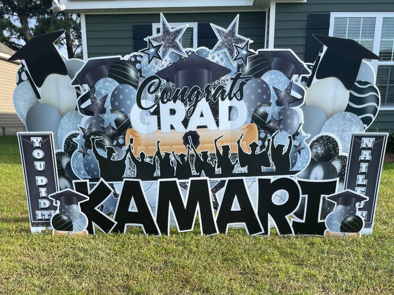 Black Gold & White Graduation Yard Sign