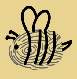 Cute bee with a fingerprint pattern background on a beige surface.