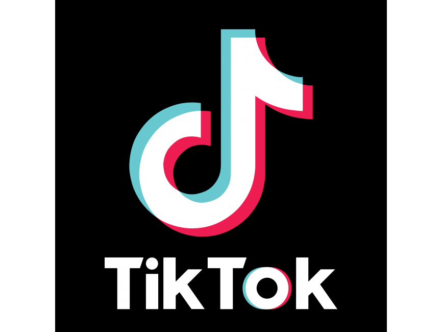 TikTok logo with the word 'TikTok' underneath on a black background.