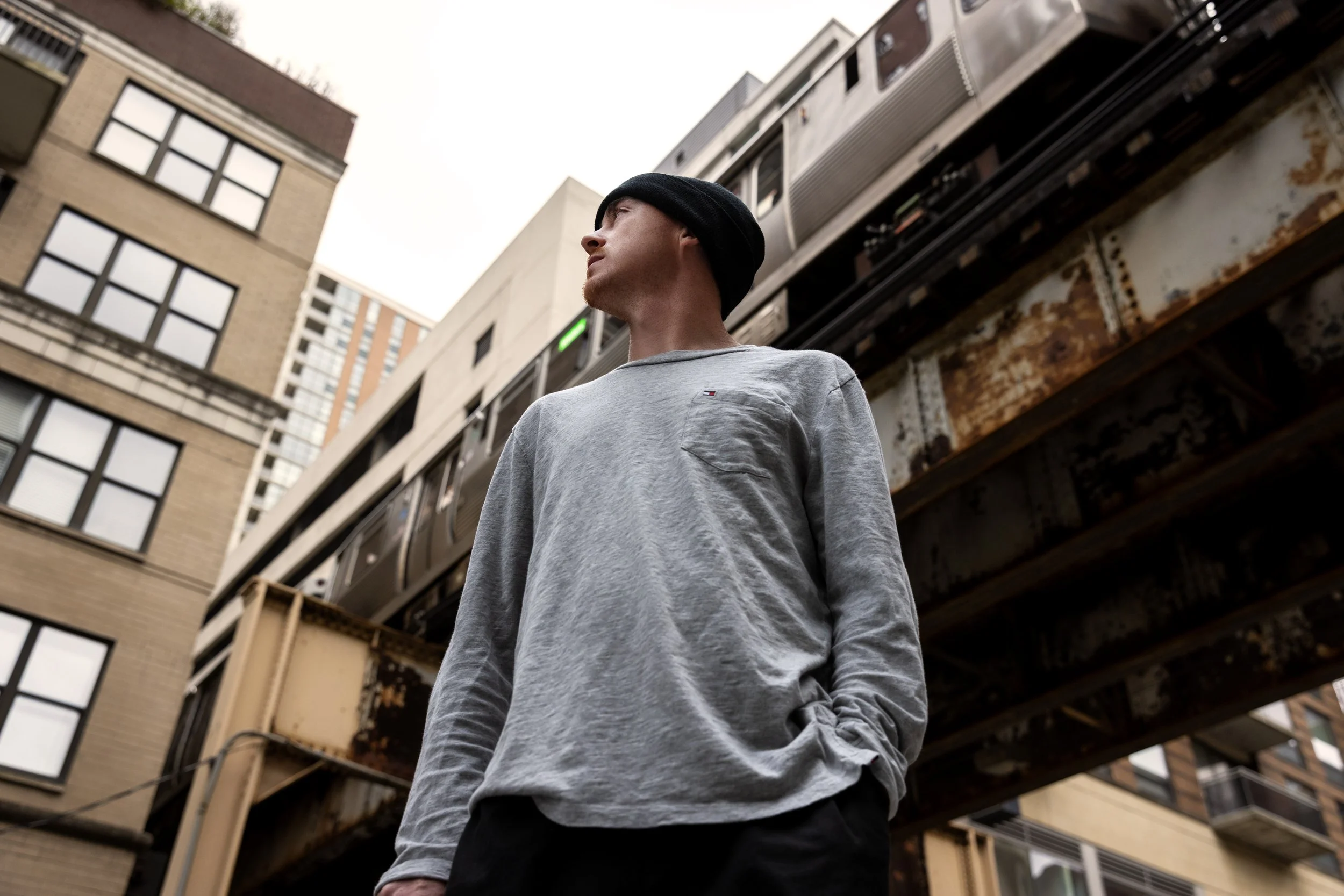 Tyler downtown Chicago train tracks portrait.JPG
