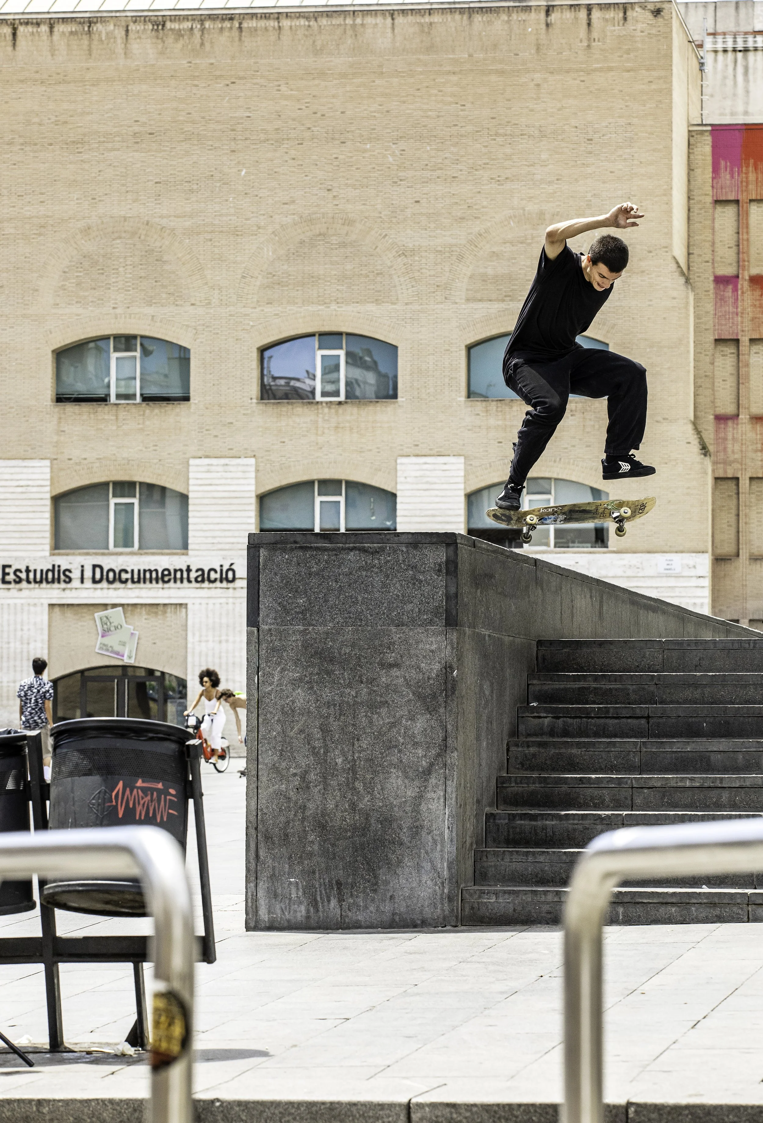 Levi nollie flip noseslide big ledge at Macba.jpg
