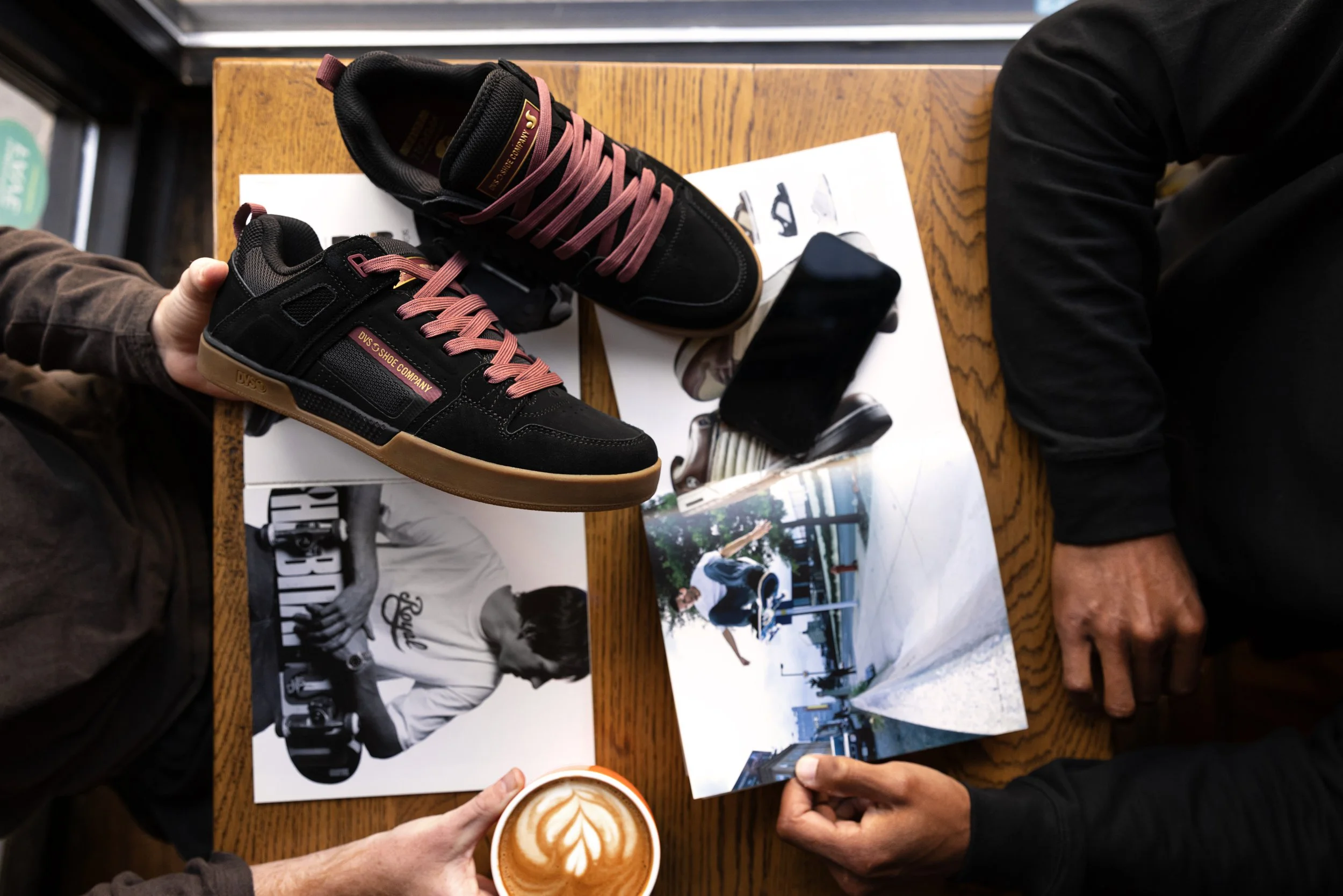 Tyler & Timmy looking at Kerry Getz Comanche LT colorway at coffee shop.JPG