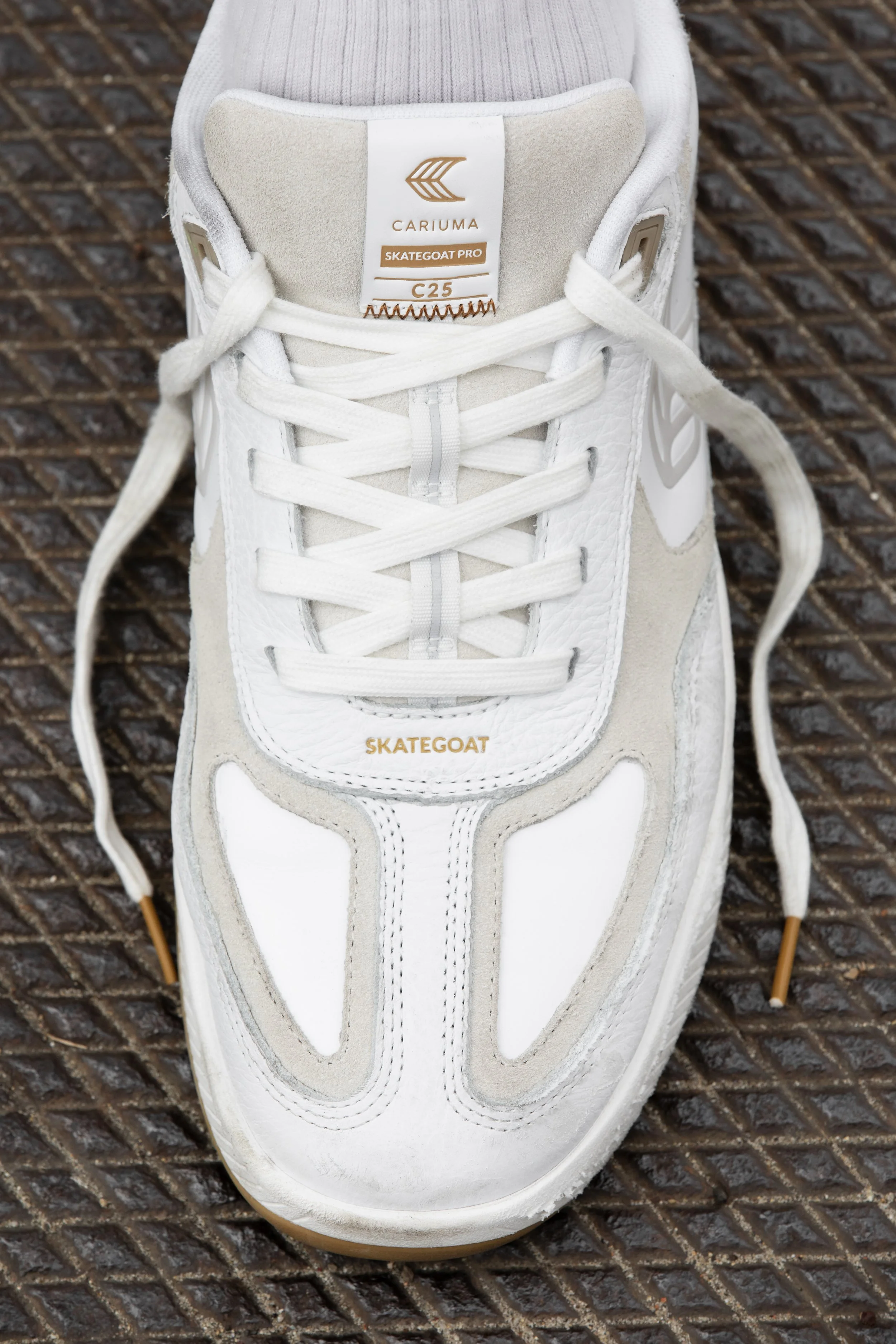 LeAndre wearing white:gum Skategoat shoe product photo close up 3.JPG