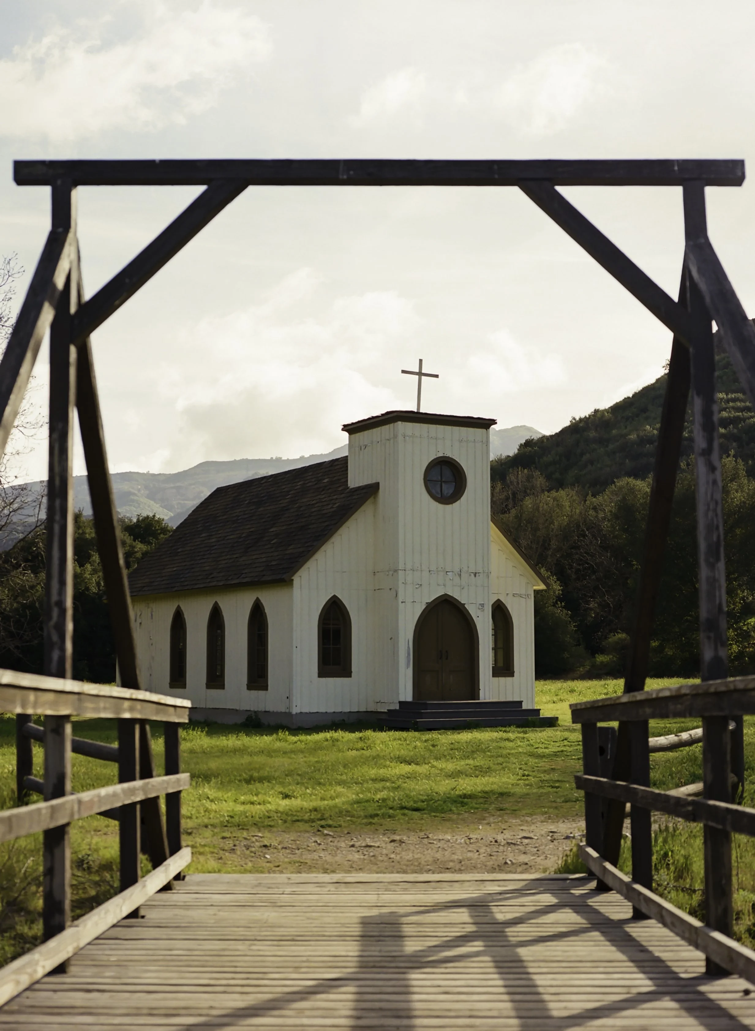 Paramount Ranch church through bridge.JPG